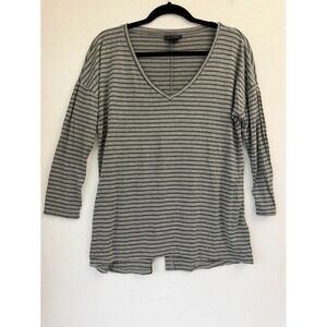 Metaphor Grey Black Striped Long Sleeve Tee Medium Split Hem Casual Top